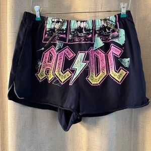AC/DC Music Band Women’s Graphic‎ Shorts. Size L. Navy with pink multicolored.